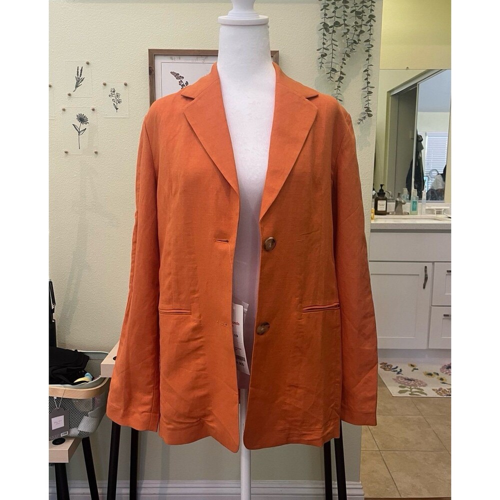 NWT 8Seconds Orange Linen Blend Blazer Jacket Korean Minimalist Spring Summer